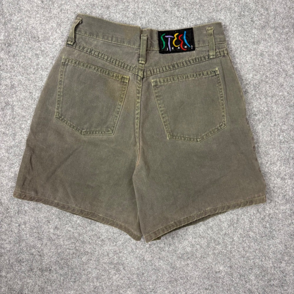 Vintage Steel Jeans W 5 High Waisted Button Fly Denim Shorts Olive Green USA